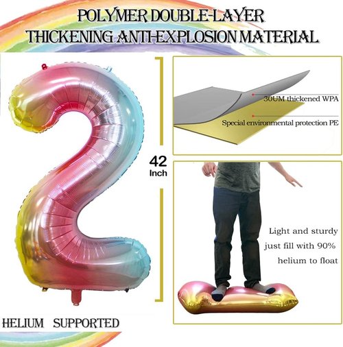 GOER Jumbo 12 & 21 Balloons - 42 Inch Foil Helium Birthday Decorations | Rainbow Party Decor