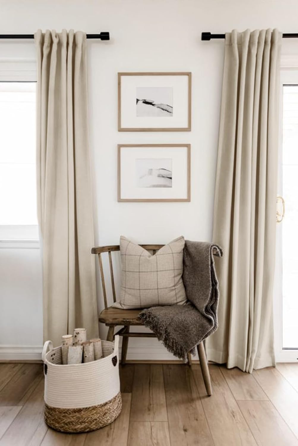 Skiennix 100% Blackout Linen Curtains - Thermal Insulated Drapes for Bedroom | 50" W x 80" L, Oatmeal
