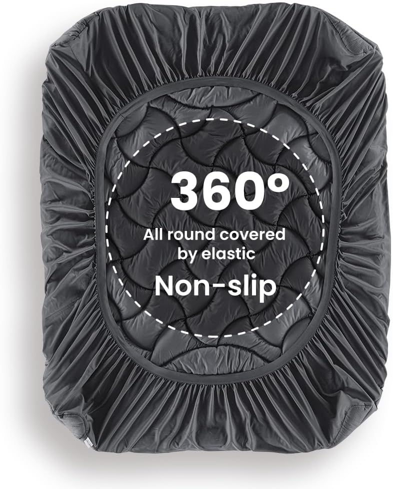 Sleep Zone Cooling Queen Mattress Topper - Premium Breathable Pad Cover with Deep Pockets (Grey)
