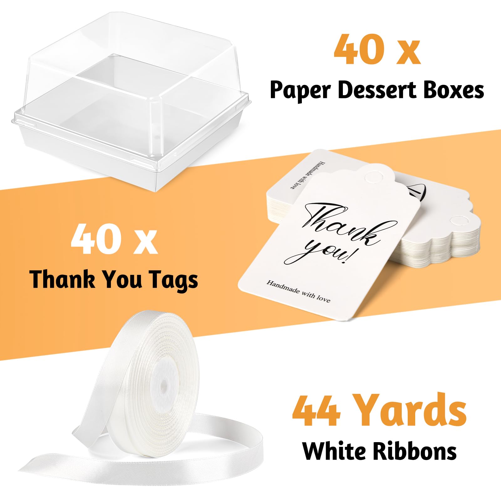 ZORRITA Paper Cake Boxes with Clear Lids, 7" x 7" x 4", 40 Pack, White