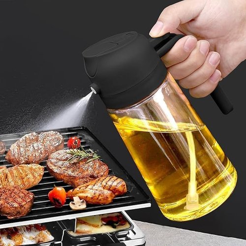 Glass Olive Oil Sprayer by [Brand Name] - 16oz 2-in-1 Dispenser for Cooking, Air Fryer & BBQ - Black