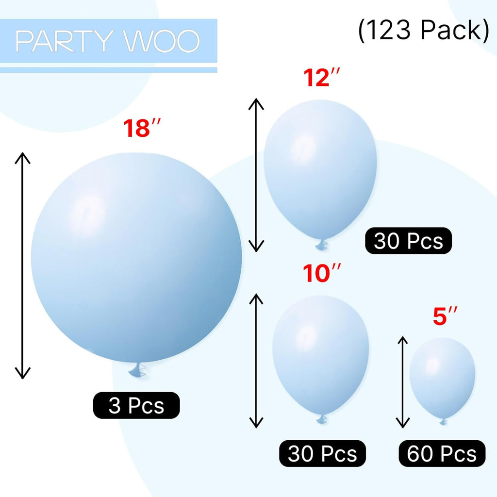 PartyWoo Baby Blue Balloon Arch Kit - 123pcs in 5-18 Inch Sizes | Perfect for Graduation, Baby Showers & Gender Reveals