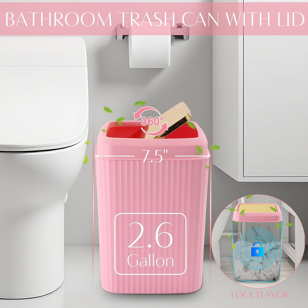 WSBArt 32PCS Bathroom Set - Pink Shower Curtain, Rugs & Trash Can - Complete Bathroom Accessories