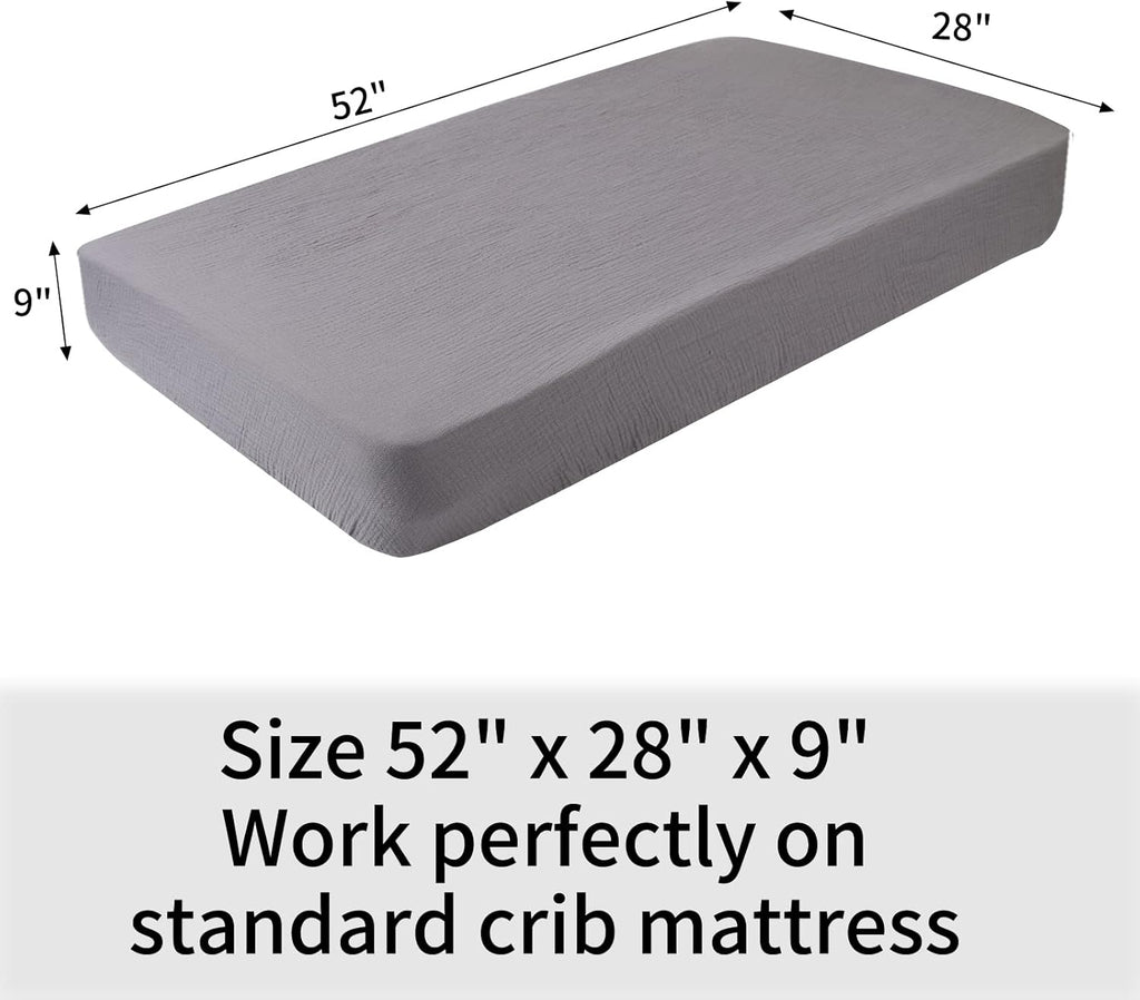 Onacosht Muslin Crib Sheets - Soft, Breathable 100% Cotton Fitted Sheets | 52" x 28" | 2-Pack in Grey & Green