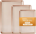 Skiennix Baking Sheet Pan Set - Nonstick Cookie Sheets for Easy Baking | Heavy Duty Rose Gold, 3-Piece Set