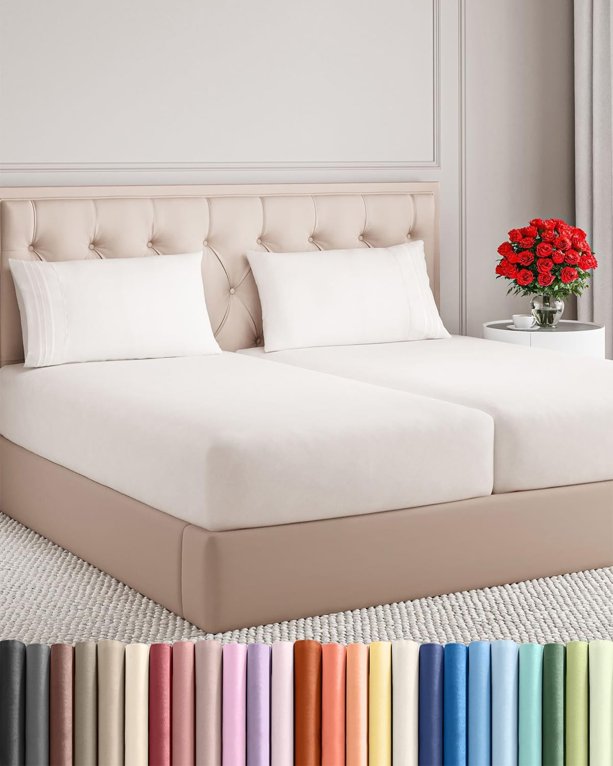 Split King Size 5-Piece Sheet Set | Comfy Breathable Cooling Bed Sheets - Luxury Hotel Quality - Deep Pockets & Wrinkle-Free - Oeko-Tex Certified - Antique White