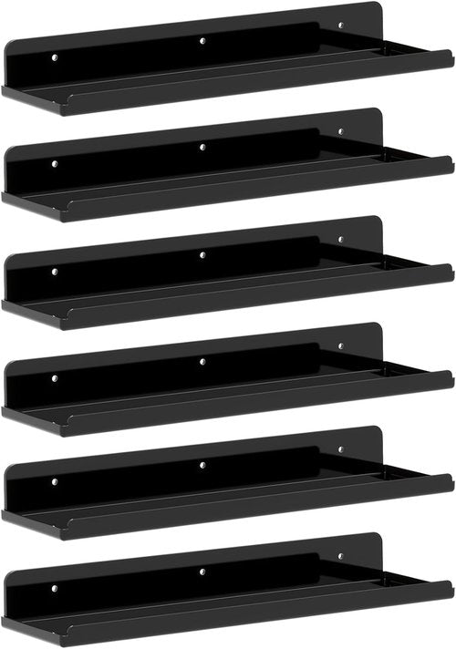 Lifewit 15" Acrylic Floating Shelves - Stylish Wall Organizer for Perfume, Makeup & Decor | Black 6 Pack