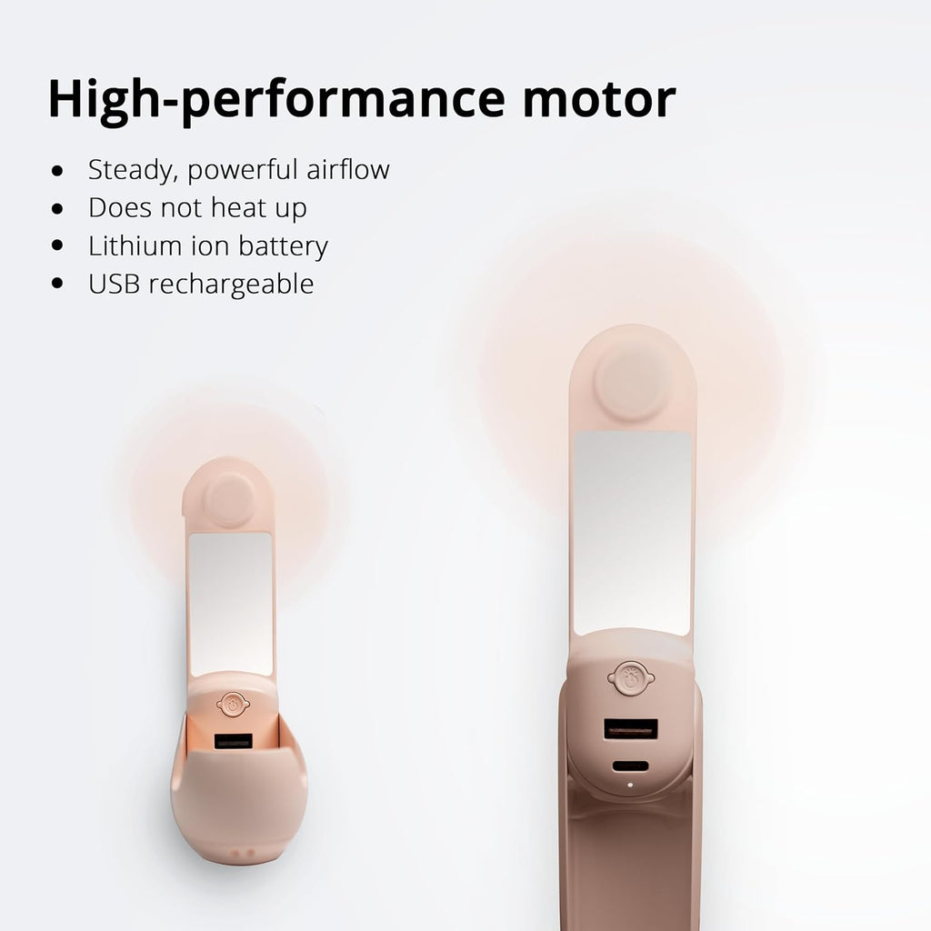 Skiennix 4-in-1 Portable Handheld Fan - USB Rechargeable Cooling Fan with Power Bank & Flashlight | Pink