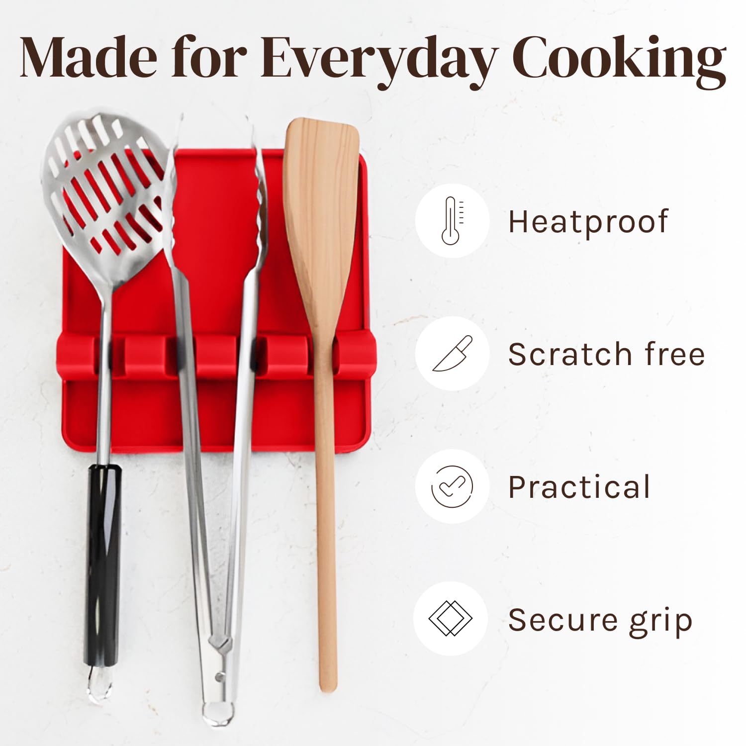 Cooler Kitchen Red Silicone Spoon Rest for Stove Top with Drip Pad (Two Pack) - Heat-Resistant, BPA-Free Utensil Rest & Spoon Holder for Kitchen Counter - Grill Utensil Holder for Spatulas