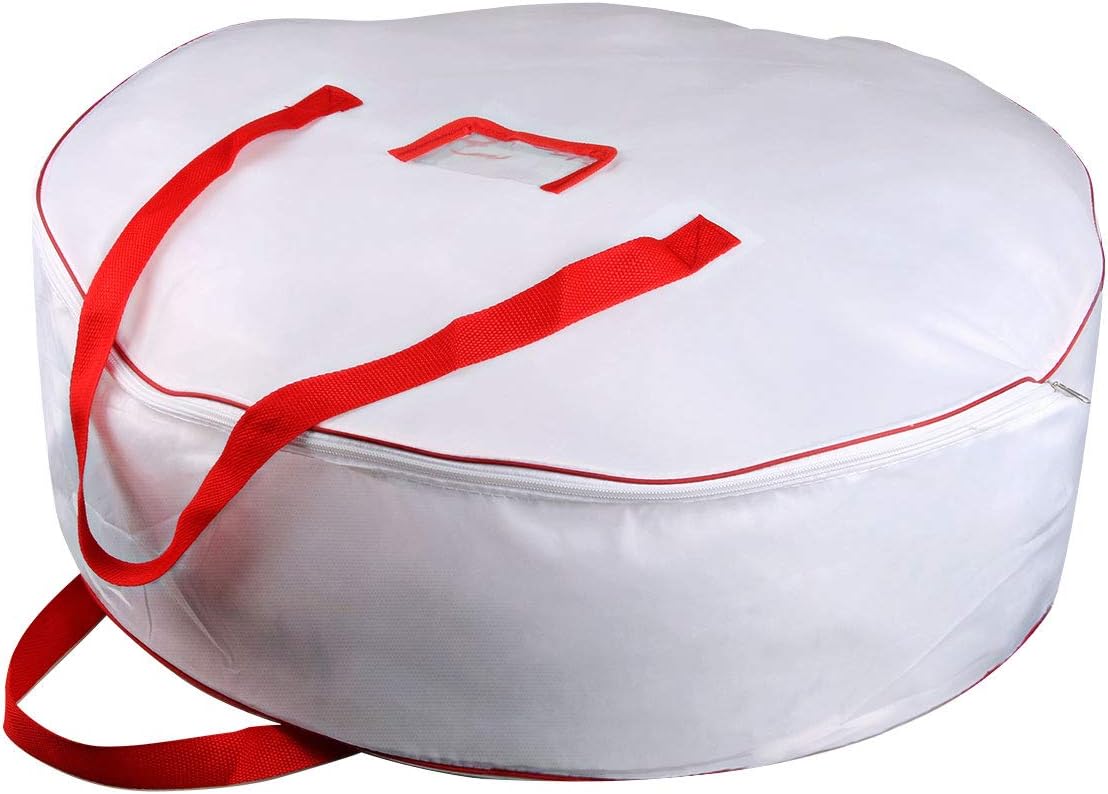 TQS 30" Christmas Garland Storage Bag - Heavy Duty Wreath Container with Reinforced Handles - White