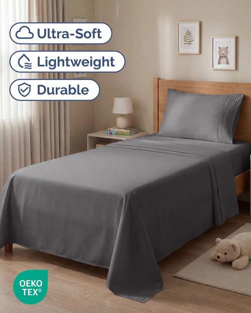 Comfy Twin Size 3 Piece Sheet Set by [Brand Name] - Breathable & Cooling Luxury Bedding - Deep Pockets, Ultra-Soft, Wrinkle-Free - Dark Grey