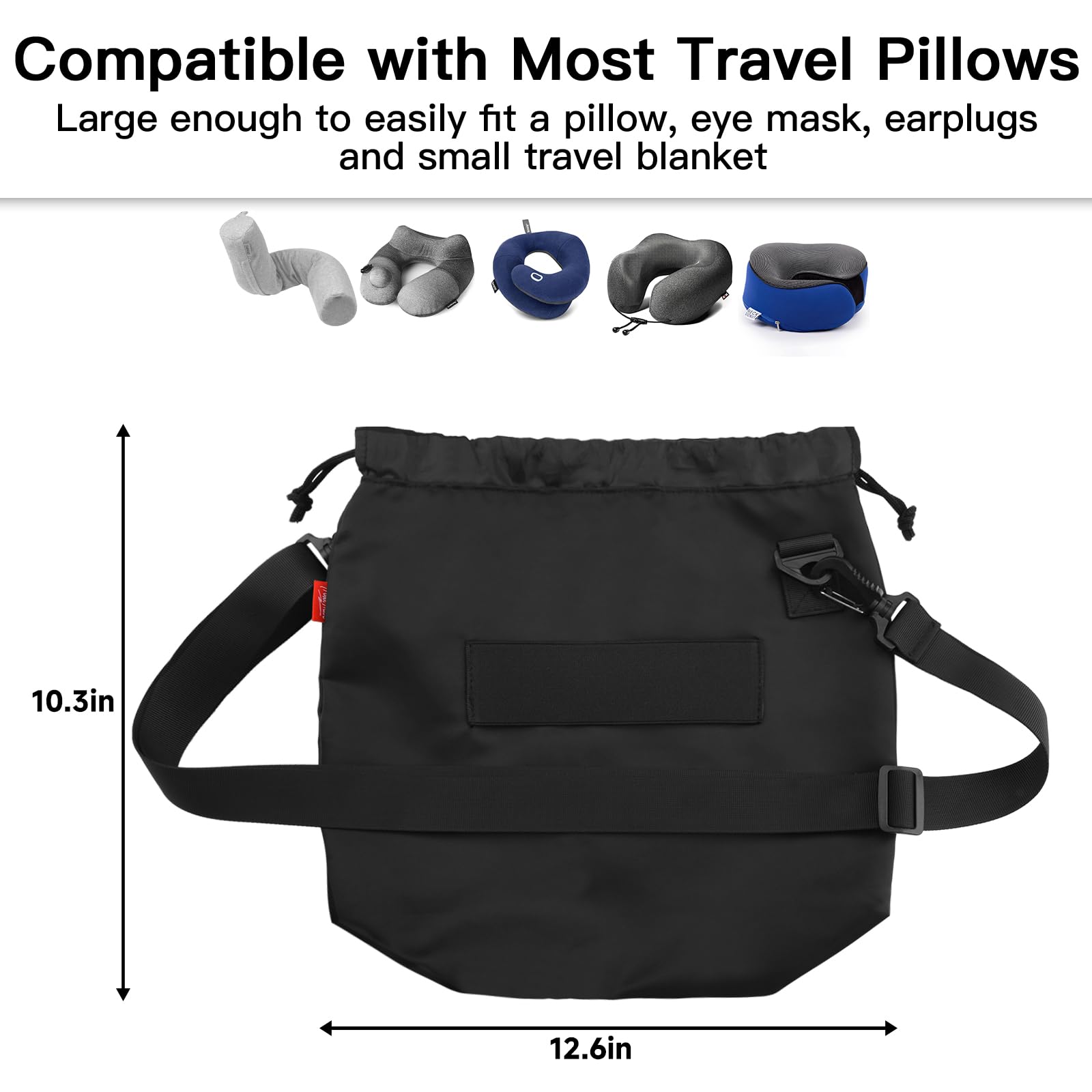 Homakover Travel Neck Pillow Bag for Memory Foam Travel Pillow,Luggage Travel Pillow Drawstring Bag Carrying Case with Trolley Sleeve&Adjustable Strap,Easily Attaches to Luggage,Backpacks