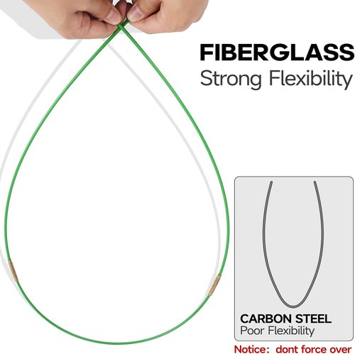 FTIHTRY 22FT Fiberglass Electrical Wire Pulling Glow Rods - Complete Kit with 8 Attachments