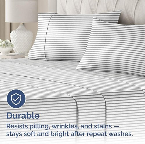 King Standard Pillow Cases - Ultra-Soft Hotel Quality Covers | Fade-Free & Wrinkle Resistant - Set of 2 - Grey Stripes
