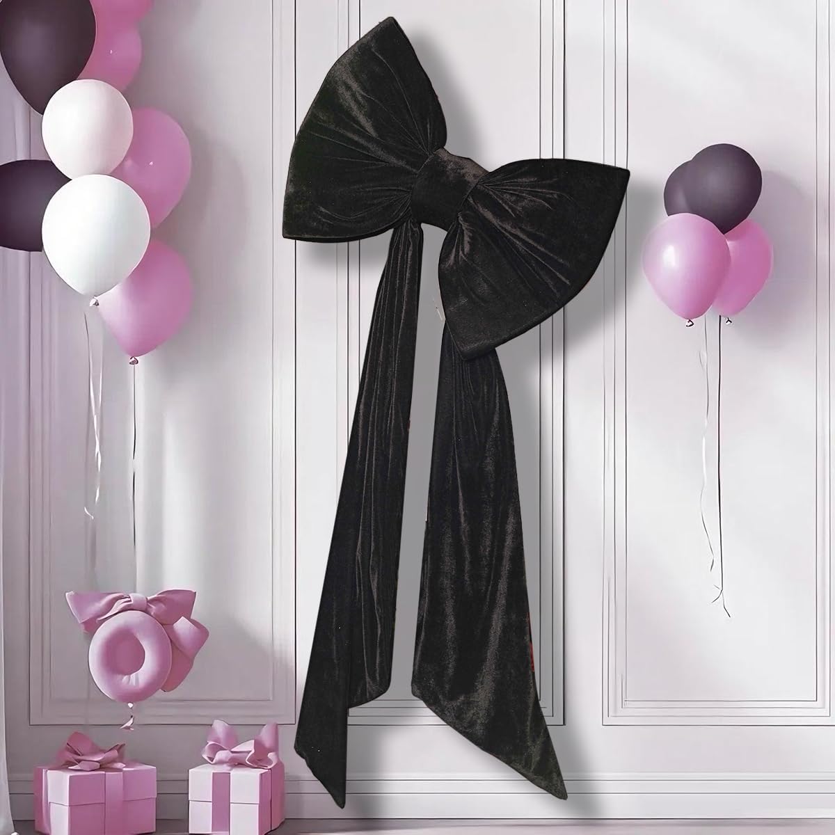 Skiennix Large Coquette Bow - Giant Backdrop Decoration for Weddings & Parties | 24x47 Inch (Black)