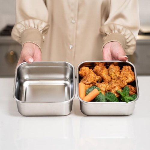 LocknLock Stainless Steel Food Storage Container Set with Lids, 2 Pack Metal Lunch Boxes, Airtight and Leak Proof, Microwave, Freezer and Dishwasher Safe, 700ml and 1300ml