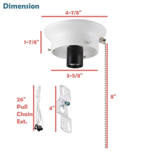 Aspen Creative 22101-03-1, Flush Mount Ceiling Fixture Shade Holder Kit with On/Off Pull Chain Switch in Matte White Finish 3-5/8" Fitter, 4-7/8" Diameter x 1-7/8" Height
