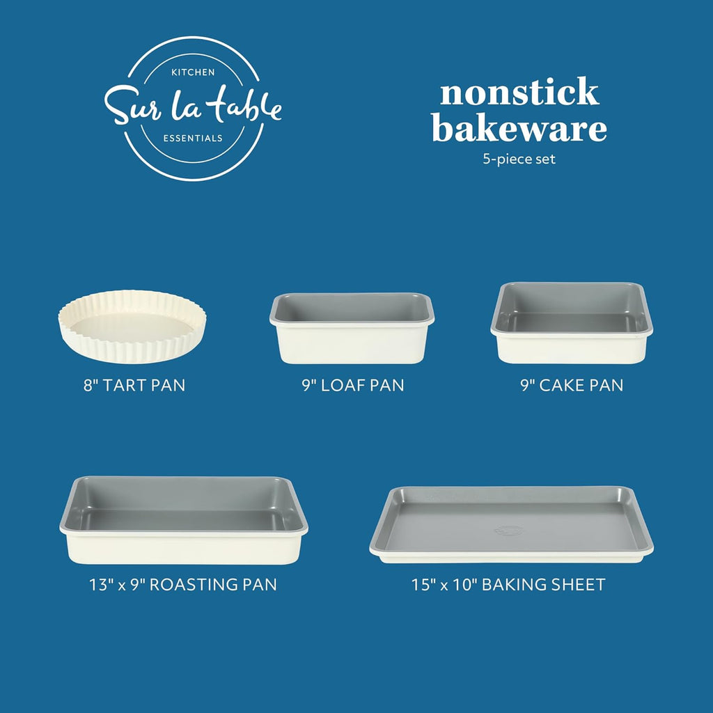Sur La Table Carbon Steel Baking Pans Set - Premium Non-Stick, PFOA-Free, Grey & Linen White Exterior