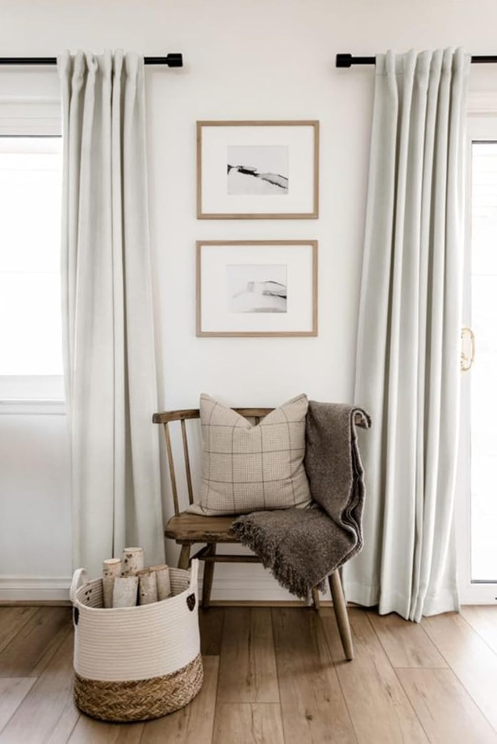 Skiennix 100% Blackout Linen Curtains - Thermal Insulated Drapes, 50" W x 108" L, Beige | 2 Panels Set