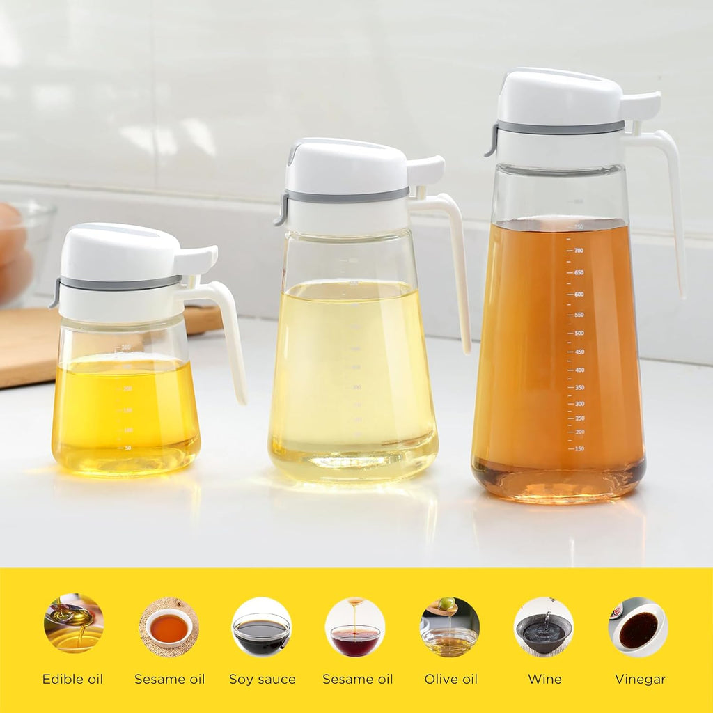 Skiennix Auto Flip Glass Olive Oil Dispenser Bottle - 22oz Clear Cruet for Kitchen Use