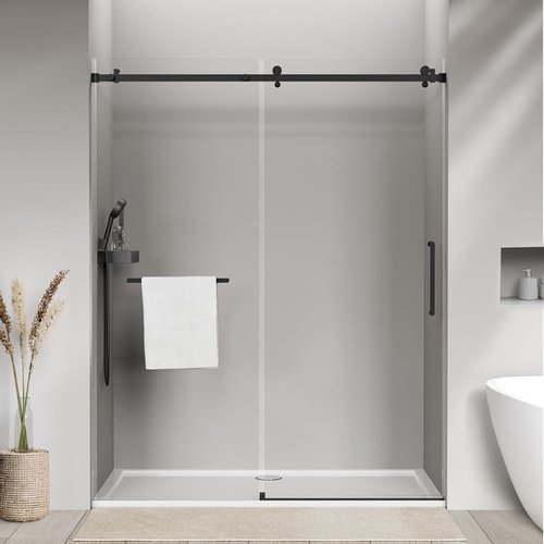 Frameless Glass Shower Door - 5/16'' (8mm) Sliding Design | 56-60 in. W x 75 in. H | SGCC Tempered Glass, Matte Black