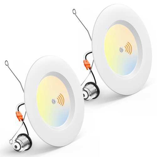 Amico 2 Pack 5/6 inch Motion Sensor Recessed Light, 12.5W=100W, 950LM, 2700K/3000K/4000K/5000K/6000K Selectable, LED Retrofit Can Lights, IC Rated - ETL & FCC, White
