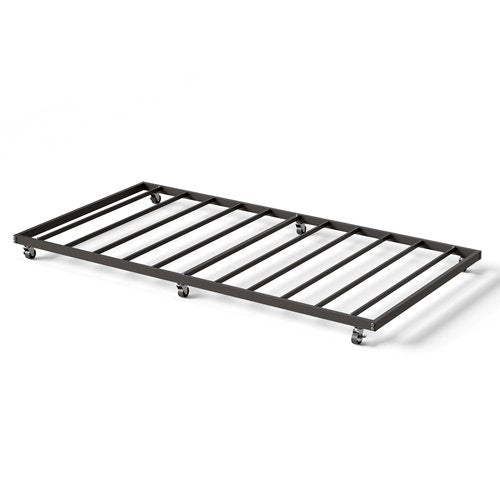 IDEALHOUSE Twin Size Metal Roll Out Trundle Bed Frame with Wheels and Slats Support, Black