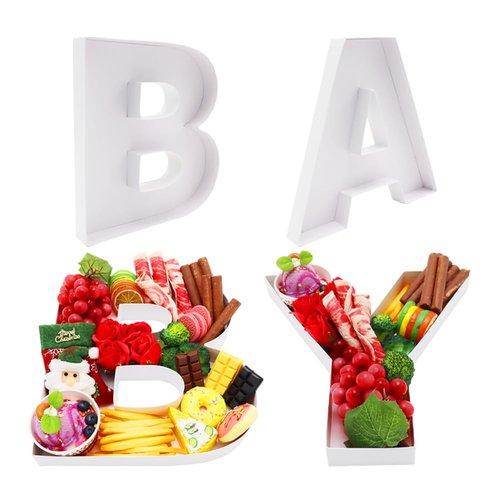 12" Large Fillable Baby Cardboard Letters for Baby Shower Gender Reveal, Sweet Serving Tray, Charcuterie Party Decorative Box, Food Cupcake Display Paper Mache (White)
