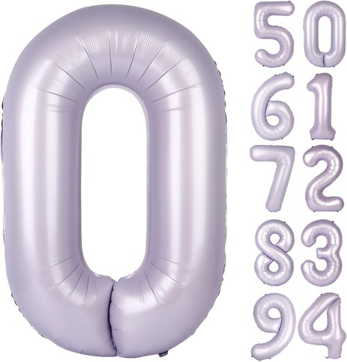Lilac Number Balloon 40 Inch | 0 Number Balloons for Birthday Decorations | Lavender Party Supplies