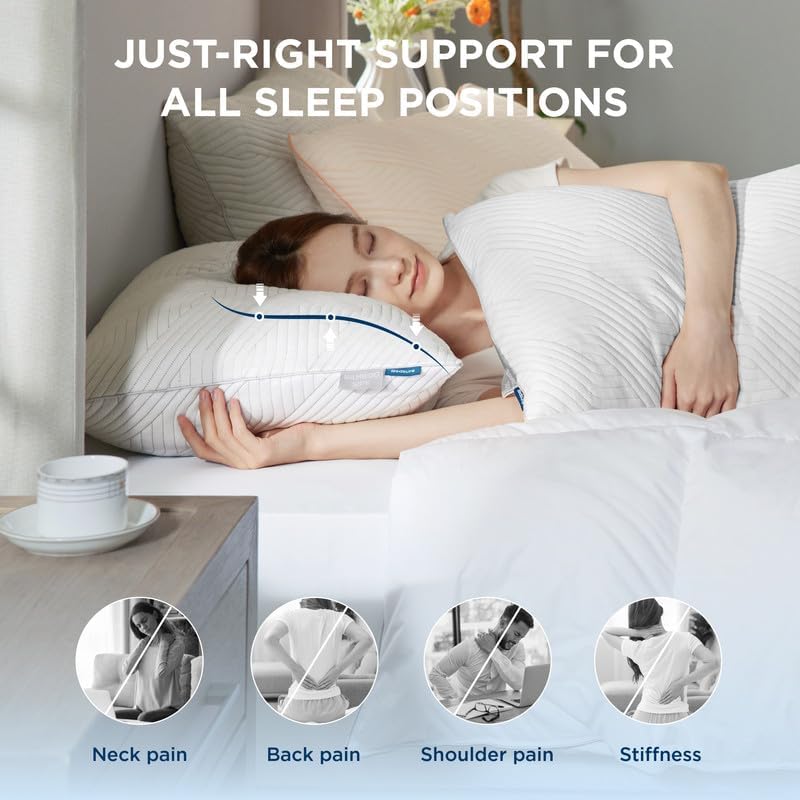 Bedsure Memory Foam Pillows - Adjustable Firm Queen Size Set of 2 | Cooling Dual-Sided Design with Bamboo Pillowcases