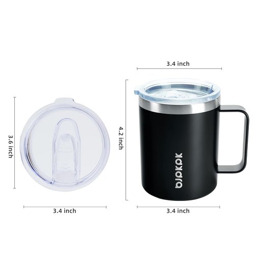 BJPKPK Insulated Coffee Mug Set - 14oz Stainless Steel Tumblers with Splash Proof Lid | Black