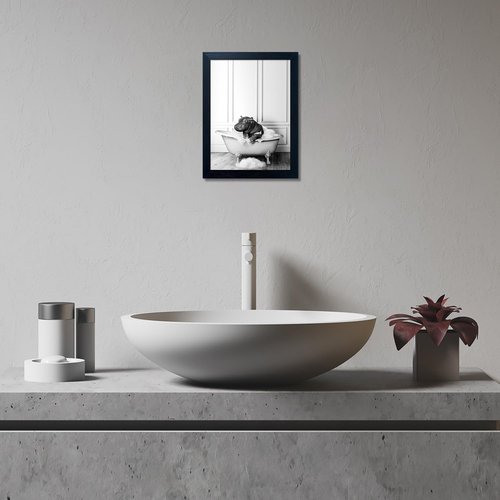 Framed Bathroom Decor | Black and White Canvas Print of Cute Hippo in Bathtub - Perfect Wall Art
