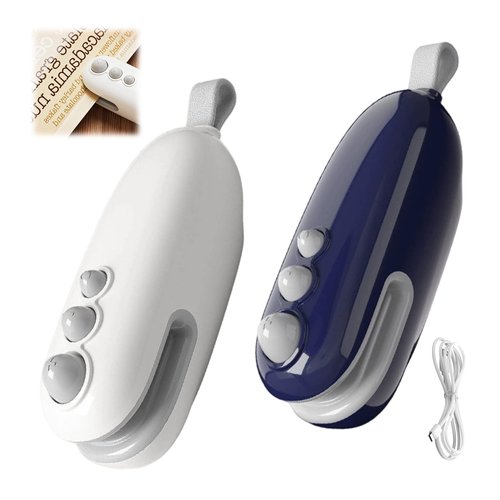 2Pack Mini Bag Sealer with Cutter and Magnet,Bag Sealer Mini,Rechargeable Food Bag Sealer,Portable Handheld 2-in-1 Plastic Bag Heat Sealing Machinefor Snacks, Chips,Food Freshness Storage (White+Blue)