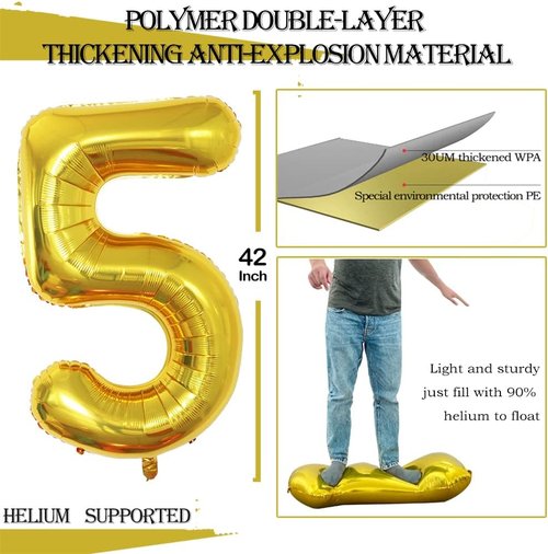GOER Jumbo 15 Balloons - 42 Inch Foil Helium Decorations for Sweet 15 & 51st Birthday (Gold)