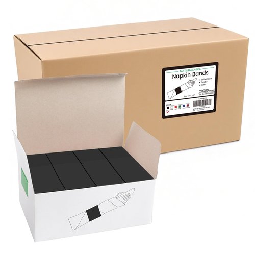 NATURALABEL 20000 PCS Bulk Paper Napkin Rings for Small Business, Restaurants, Events, Self-Adhesive Napkin Bands - 10 Boxes Pack, 2000 per Box (Black)