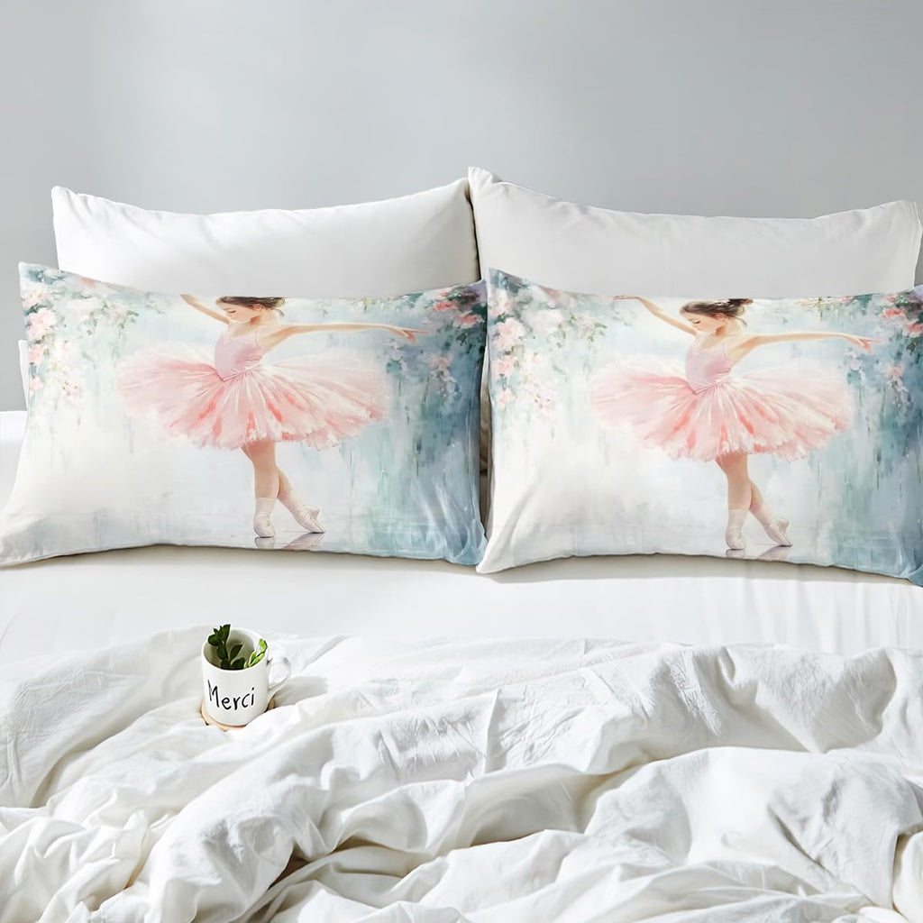 Erosebridal Pink Ballet Bedding Set - Cute Princess Fitted Sheet for Girls Kids Ballet Dancer, Rose Flower Print Bed Sheets Girly Dancing Love Gymnastics Bed Set Modern Trendy Pastel Sheets Twin