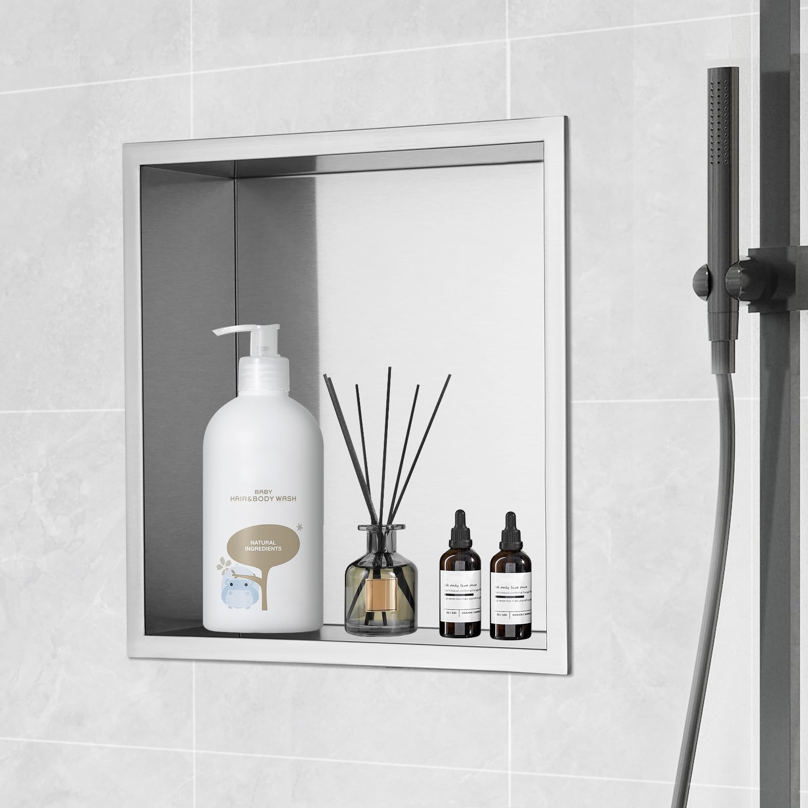 VEVOR Shower Niche No Tile Needed, Stainless Steel Niche for Shower Wall, Sealed Waterproof Rust-Resistant Bathroom Niche for Storage, 13x13'' Single Shelf