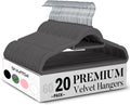 Smartor Velvet Hangers - Space-Saving Non-Slip Clothes Hangers with Tie Bar | 20-Pack in Grey
