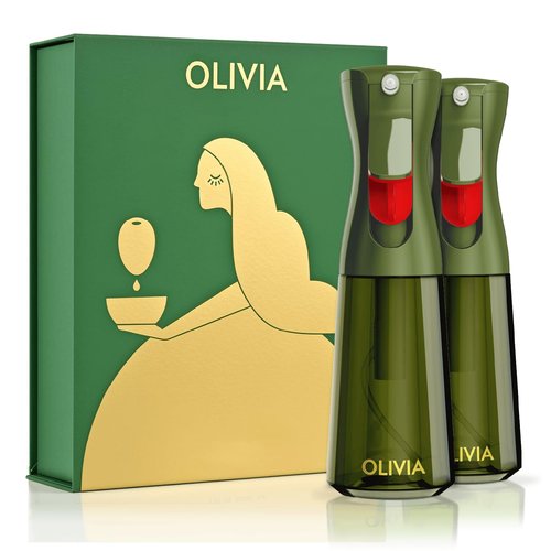 FLAIROSOL OLIVIA Oil Sprayer for Cooking, 2 Pack Green Glass Olive Oil Sprayer, 200ML Oil Dispenser for Kitchen, Continuous Oil Spray Bottle with Portion Control for Air Fryer, Salad, BBQ