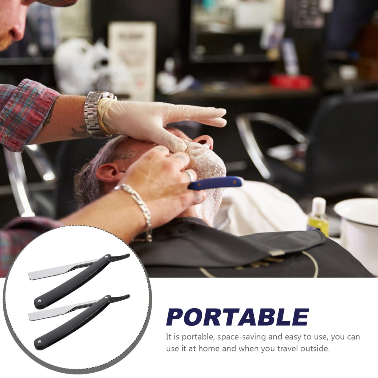 Uonlytech Manual Straight Edge Razor - Portable Black Barber Blade for Precise Shaving & Beard Styling