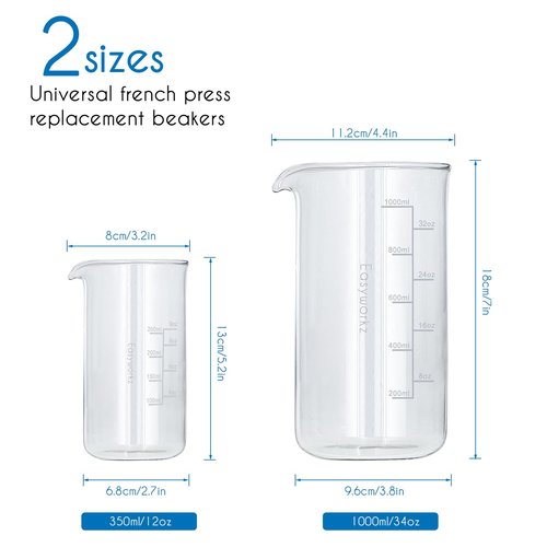 Easyworkz Borosilicate Glass Replacement Beaker for 12oz French Press Coffee Maker