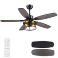 Dannilong Farmhouse Ceiling Fan with Light and Remote 52" Rustic Flush Mount Ceiling Fans 5 Dual Finish Blades Carnegie Industrial Fandelier for Living room Bedroom Patio E26