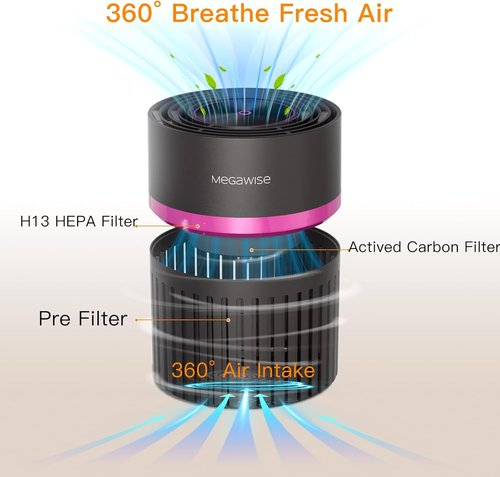 MEGAWISE H13 HEPA Air Purifier - 3-Stage Filtration for Smoke, Dust & Pet Dander | Quiet & Ozone-Free