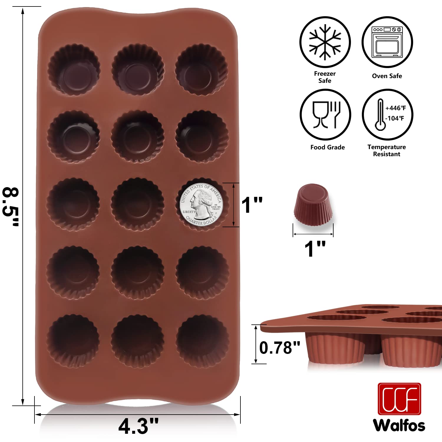 Peanut Butter Cup Mold Fat Bomb Molds, Walfos Silicone Candy Mold-Perfect for Keto Fat Bomb, Candy, Dark Chocolate, Mini Peanut Butter Cup, Set of 3