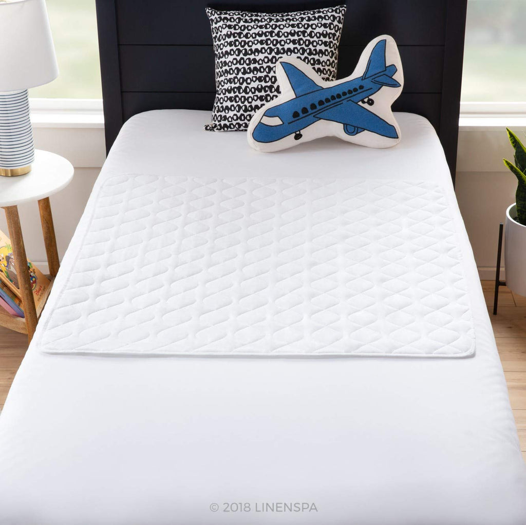 Linenspa Waterproof Mattress Pad – 44" x 52" Non Slip Waterproof Sheet and Mattress Protector – Highly Absorbent, Machine Washable, Quilted – Fits Full & Queen, White
