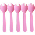 100PCS Disposable Plastic Sporks, Individually Wrapped Forks for Ice Cream, Cake, 4.2 Inch Mini Spoons and Sporks for Desserts, Yogurt, Fruit, Salad （Pink）