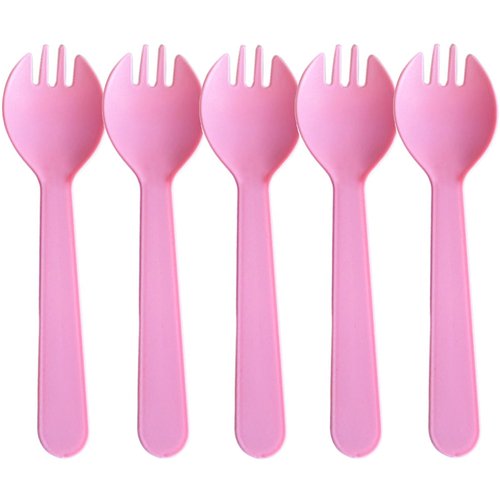 100PCS Disposable Plastic Sporks, Individually Wrapped Forks for Ice Cream, Cake, 4.2 Inch Mini Spoons and Sporks for Desserts, Yogurt, Fruit, Salad （Pink）