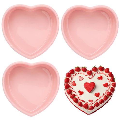 HEYTIMI 3 PCS Silicone Heart Shaped Cake Pans 5 Inches Mini Heart Shaped Cake Pans Nonstick Heart Baking Cake Mold for Birthday, Wedding (pink, 5inch-3pack)
