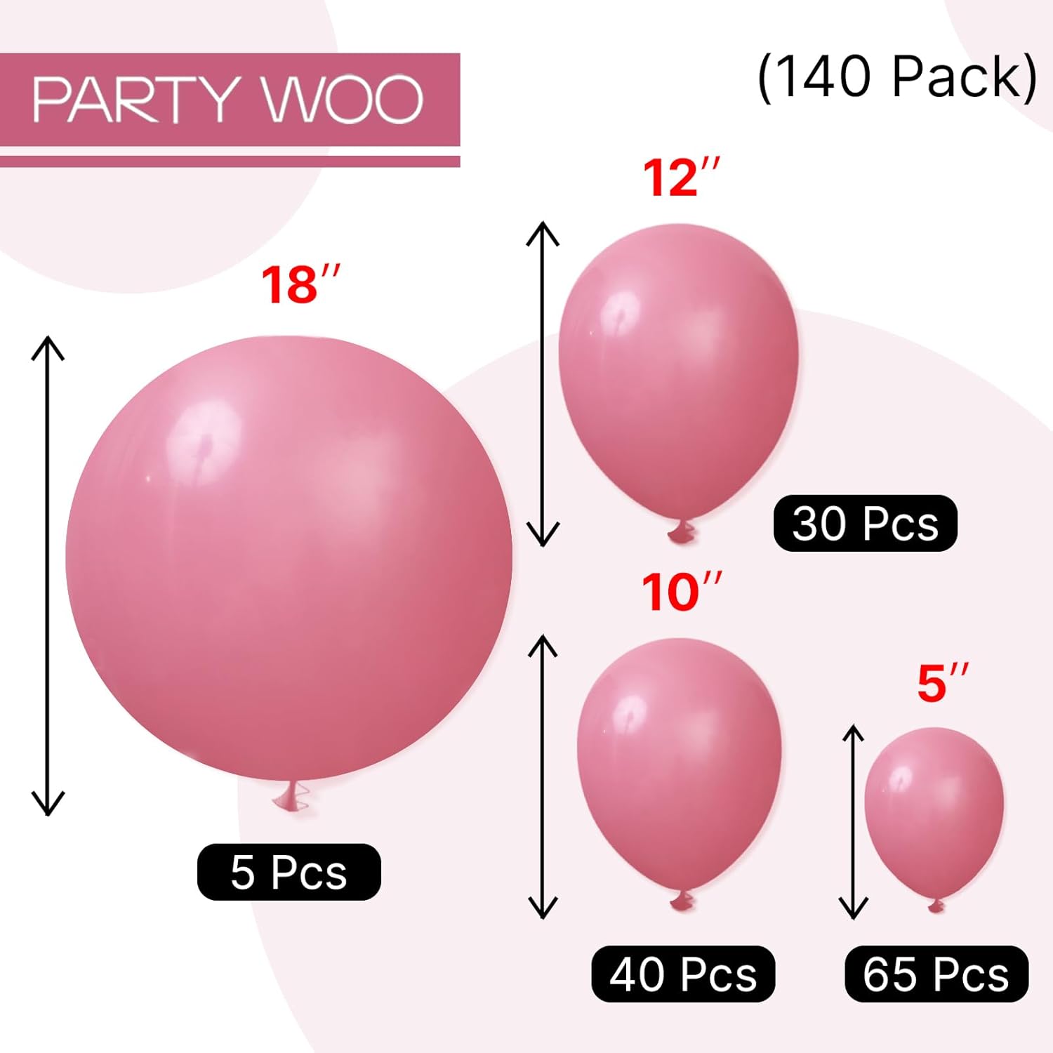 PartyWoo Mauve Balloon Arch Kit - 140pcs in Dusty Pink & Rose Blush for Baby Showers, Weddings & Birthdays