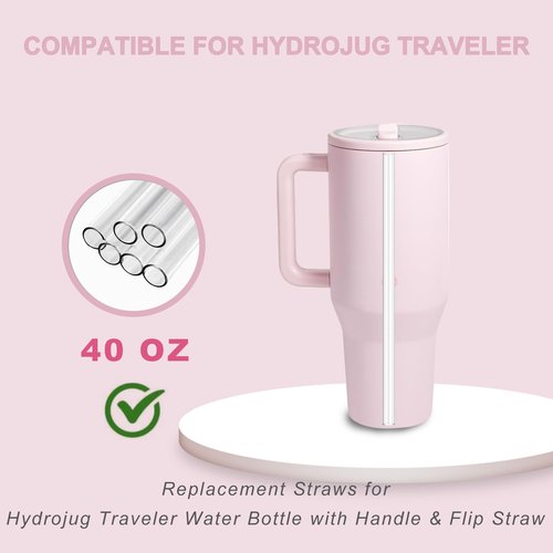 Replacement Straws for HydroJug 40 oz Tumbler, 5-Pack 8.5 Inch Tritan Hard Plastic Straws with Cleaning Brush, BPA-Free Dishwasher Safe Reusable Straws for 40oz Hydro Jug Flip Straw Lid (Clear)